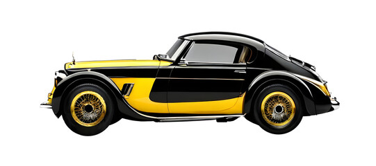Yellow and black vintage car on clear or transparent background, ready for object and retouch design. Generative AI.	