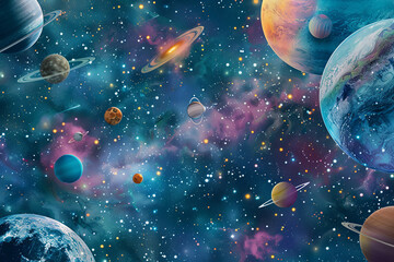 Colorful planets for background - obrazy, fototapety, plakaty