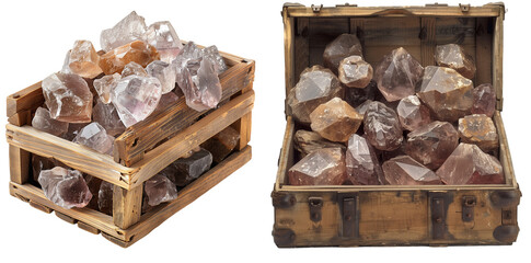 A wooden crate filled with rough diamonds