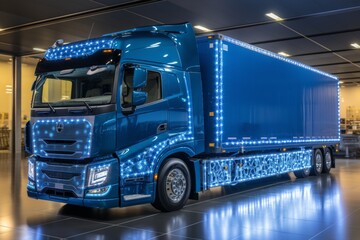 A concept design featuring modern freight transport modes like trucking and aviation, seamlessly integrated with digital connectivity and worldwide networking.