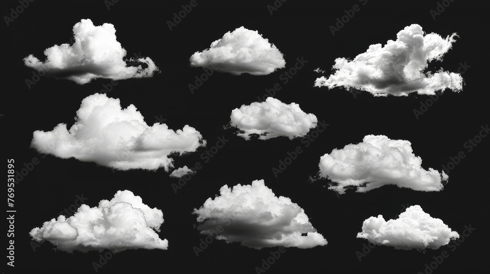 Aufkleber the collection of white clouds is isolated on a black background