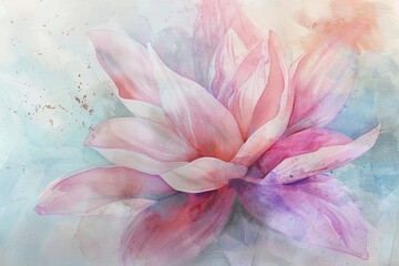 Hand-drawn, watercolor depiction of a random flower in pastels, showcasing delicate petal textures in a close-up composition.