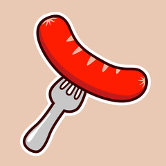 sausage on fork digital sticker illustration