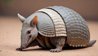 An Armadillo With Its Tail Curled Around Its Body - obrazy, fototapety, plakaty