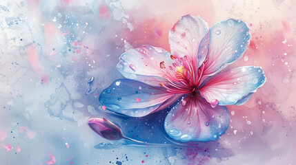 Illustration of a random flower, captured in pastel watercolors, close-up view, hand-drawn with an emphasis on ethereal light play.