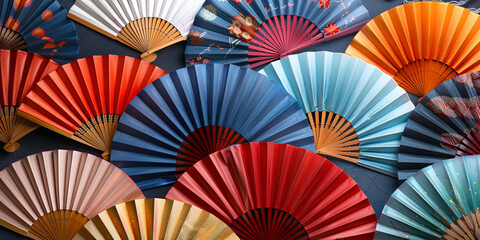 Colorful japanese traditional fans for background