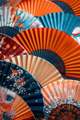 Colorful japanese traditional fans for background