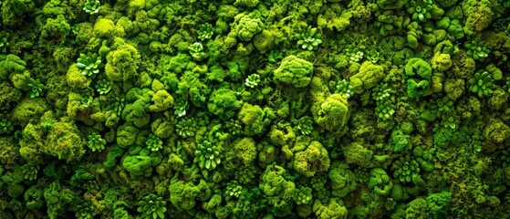 The surface of the wall is covered with green moss. Modern eco friendly decor made of colored stabilized moss. Natural background for the design and text.