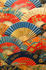 Colorful japanese traditional fans for background