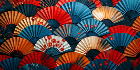Colorful japanese traditional fans for background