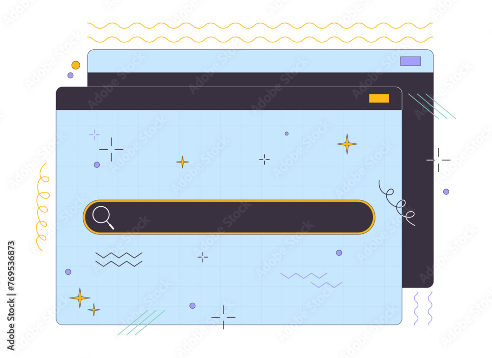 Poster search field on webpage 2d linear cartoon objects. information searching on internet isolated line v