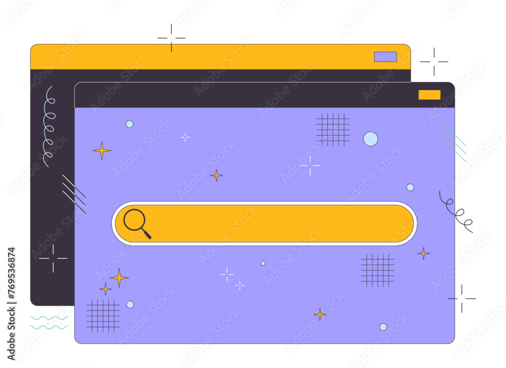 Poster Web tools for data searching 2D linear cartoon objects. Internet technology of information browsing isolated line vector element white background. Ui design development color flat spot illustration