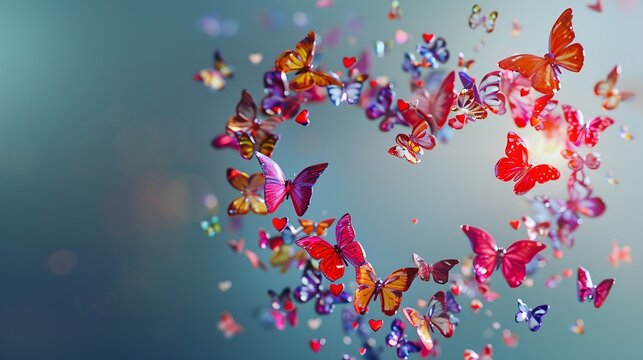 Multicolored Playful Butterflies Forming a Heart