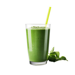  Photo of a refreshing green smoothie in a glass, isolated on transparent background.