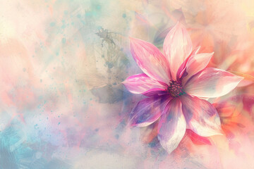 Random flower in a close-up, hand-drawn style, with watercolor pastels under a soft, ethereal light, emphasizing tranquility.