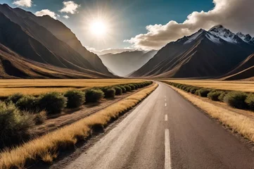 Fotobehang Scenery view of wild nature Bolivia with countryside road, sunny summer day. Landscape photo of bolivian natural mountains wilderness. Global ecology concept. Copy ad text space, nature backgrounds © Alex Vog
