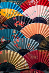 Colorful japanese traditional fans for background