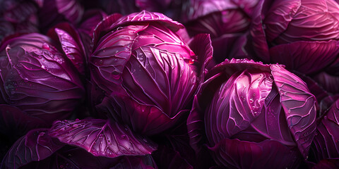 Close-up of purple cabbage,Raw red cabbage leaves purple texture of vegetables purple leaves and background
 - obrazy, fototapety, plakaty
