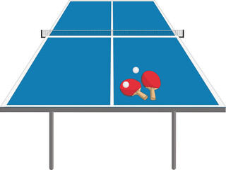Table de ping-pong avec deux raquettes et balles	