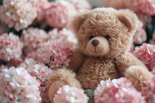 Isolated pink flower teddy bear girl on white