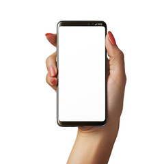 woman's hand holding a Google pixel 8 with white screen. on transparency background PNG
 - obrazy, fototapety, plakaty