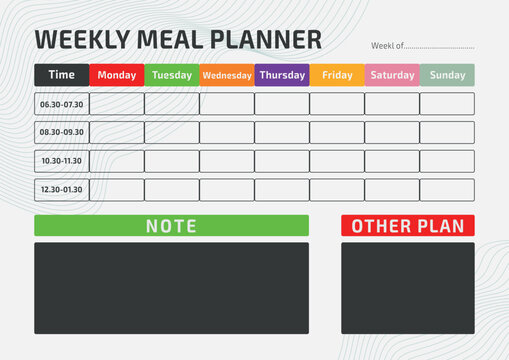 A4 Weekly meal planner schedule and diet chart Template.