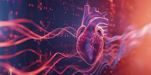 Analyzing heart hologram test results for innovative future medicine in detecting heart disease and myocardial infarction. Concept Heart Hologram Analysis, Future Medicine, Heart Disease Detection - obrazy, fototapety, plakaty