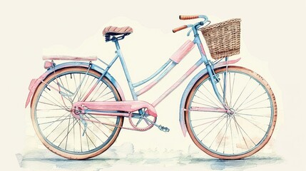 Fototapeta na wymiar Illustration of a whimsical bicycle rendered in pastel watercolors