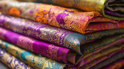 This image captures the vibrant and intricate patterns of Indian sarees, highlighting the cultural significance