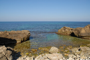 Fototapeta na wymiar La Caleta cove and Mediterranean sea, La Caleta, Javea, Alicante Province, Spain