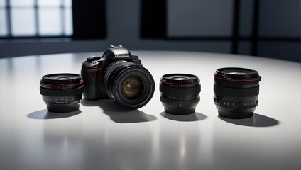 photographic lenses placed on the table
