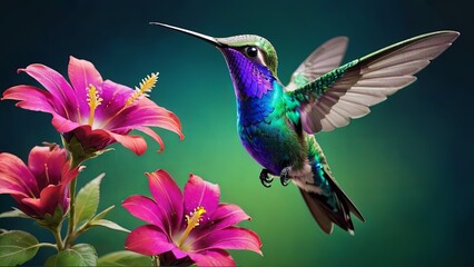 Floral Symphony: Hummingbird Amidst Lush Hibiscus