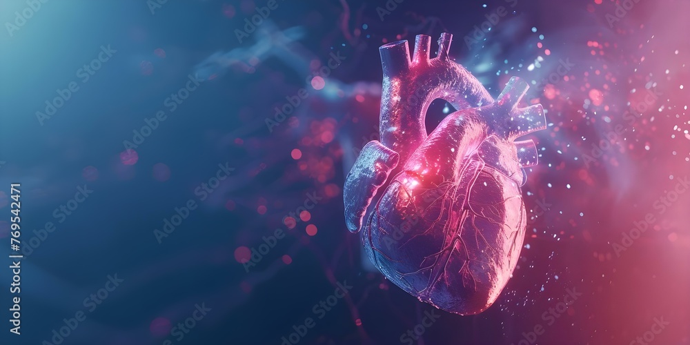 Poster heart hologram displaying test results for heart disease and myocardial infarction using innovative 