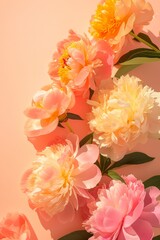 Beautiful peonies on a peach fuzz color background