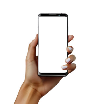 hand holding smart phone on transparency background PNG
