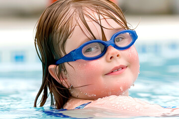 Young Girl with Down Syndrome Enjoying Swimming Pool Time
