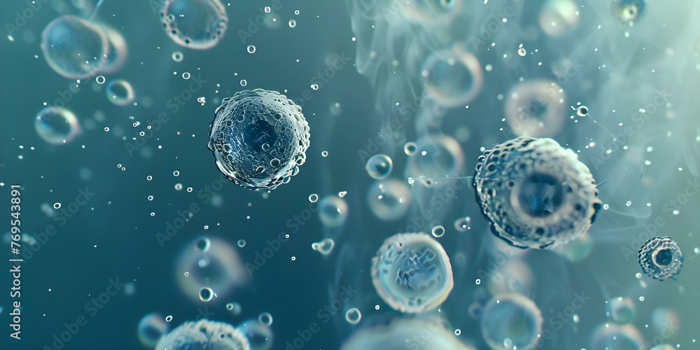 Poster microscopic view of floating bacteria in a laboratory setting demonstrating microbiological research