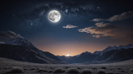 full moon over the mountains - Powered by Adobe
