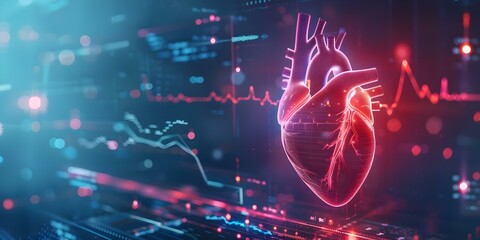 Interpreting heart hologram test findings for advanced detection of heart disease and myocardial infarction. Concept Advanced Detection, Heart Hologram Test, Heart Disease, Myocardial Infarction - obrazy, fototapety, plakaty