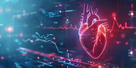 Fotobehang Interpreting heart hologram test findings for advanced detection of heart disease and myocardial infarction. Concept Advanced Detection, Heart Hologram Test, Heart Disease, Myocardial Infarction © Anastasiia