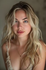 Naklejka premium medium length photograph of a flirty blonde woman 