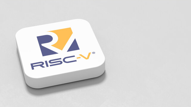 RISC-V, or Risc 5, App Icon on Gray Background with Copy Space