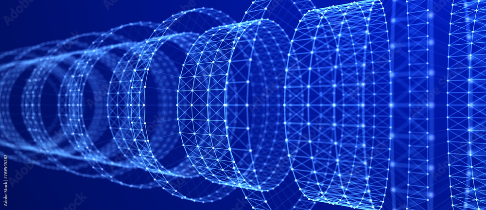 Aufkleber Abstract tunnel. 3D wormhole or vortex. Grid. 3d rendering