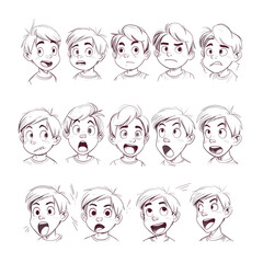 A series of sketched faces display a spectrum of emotions