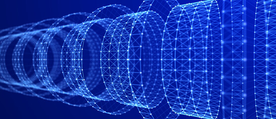 Abstract tunnel. 3D wormhole or vortex. Grid. 3d rendering