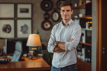 Fototapeta premium Smiling businessman standing in the office