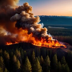 Aerial view of burning forest fire, ecological disaster - 769546645