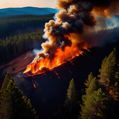 Aerial view of burning forest fire, ecological disaster - 769546651