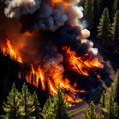 Aerial view of burning forest fire, ecological disaster - 769546665