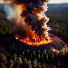 Aerial view of burning forest fire, ecological disaster - 769546667